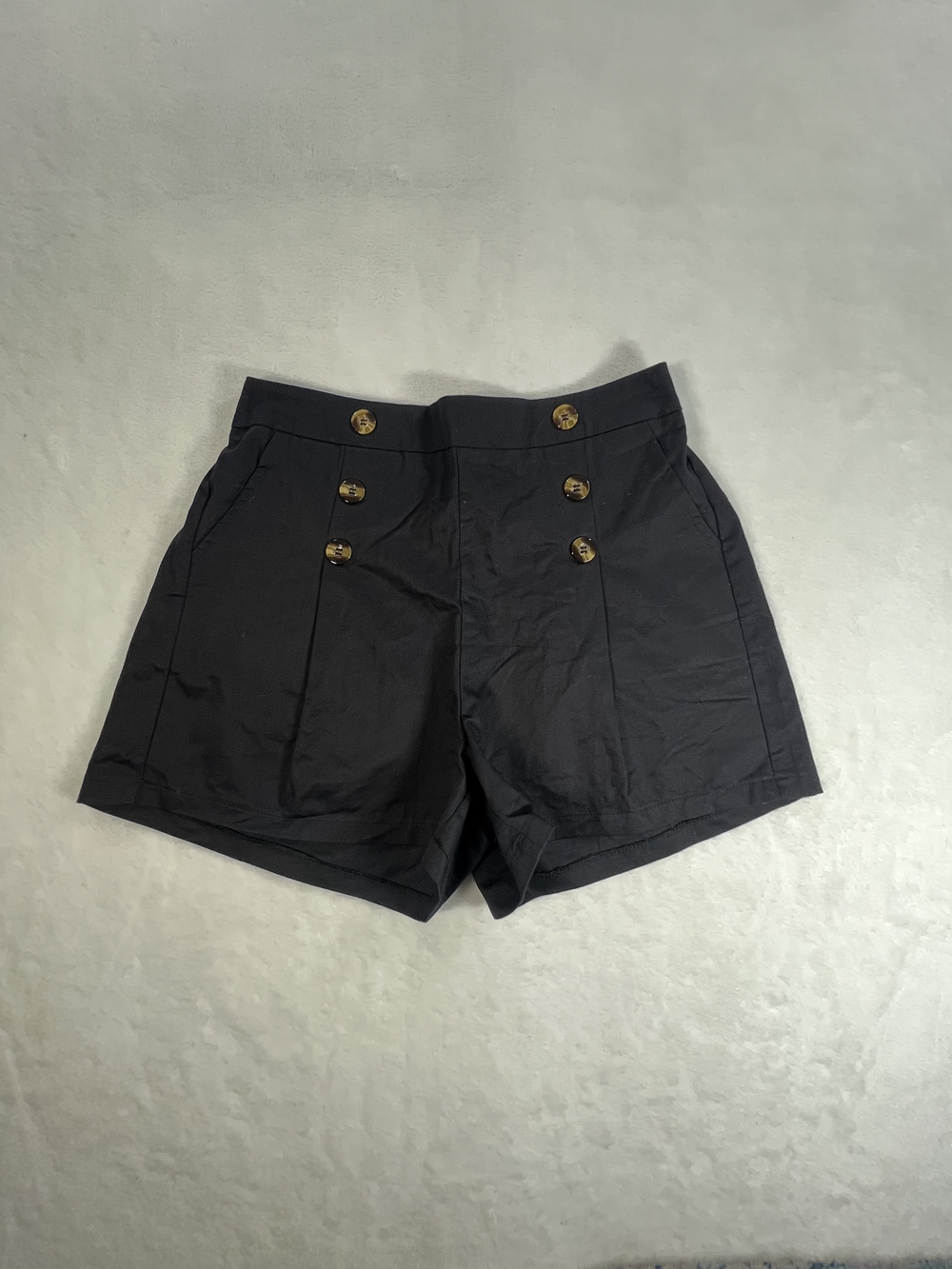 Halara Womens Black High Waisted Nautical Button Front Cotton Shorts Size M NEW